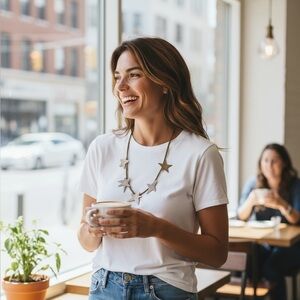 Handcrafted Sterling Silver Star Necklace w/ Brass Heishi Beads 56 g